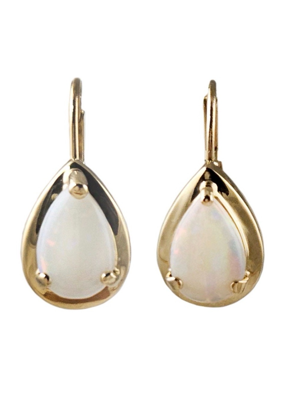 14k solid Gold Teardrop Earrings White Opal Drop made in Mexico